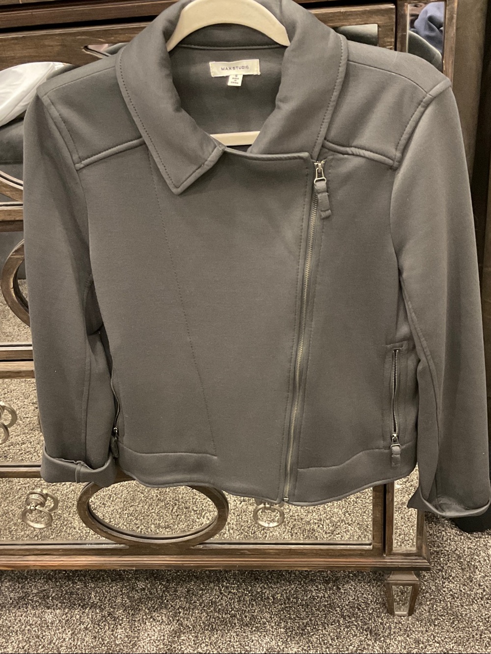 Max Studio Olive Green Asymmetrical Zip Jacket